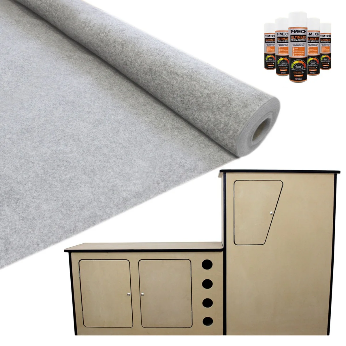 Cucina da Camper in MDF & Moquette per Furgoni / Grigio Argento - immagine 3